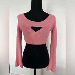 Ribbed Pink Long-Sleeve wrap Crop Top